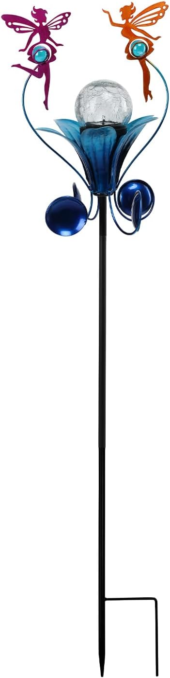 VCUTEKA Solar Lights Outdoor Metal Garden Stake Waterproof Crackle Glass Globe - Image 9