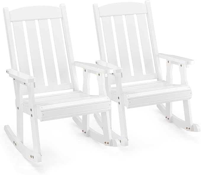 VINGLI Outdoor Rocking Chair Set of 2, Heavy Duty 600 LBS Wooden Rocking Chair by VINGLI