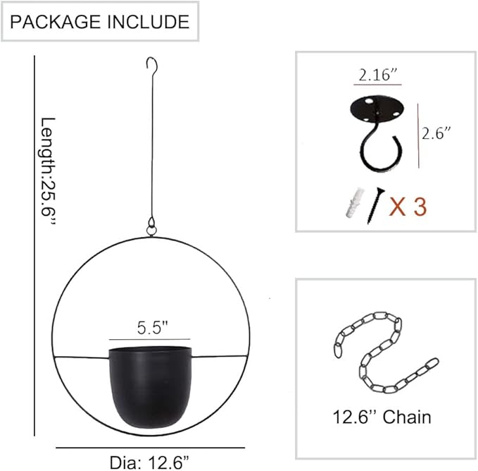 Hanging Planter for Indoor Outdoor Plants Metal Mid Century Minimalist Wall - Image 6