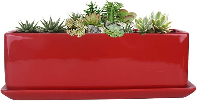 Vencer 14 Inch Rectangular Modern Minimalist Ceramic Succulent Planter Pot - Image 5