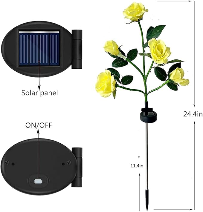GONIMY Outdoor Realistic Solar Powered Rose Flower Lights Stake, 2 Pack 10 Rose - Image 3