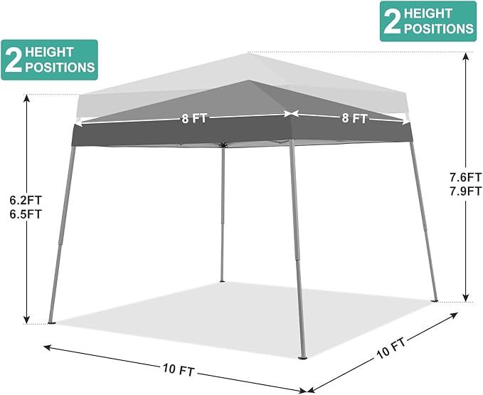 Canopy Tent, 10X10 FT Pop Up Canopy Outdoor Instant Tent Slant Legs - Image 5
