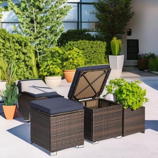 Tangkula 2 Pieces Patio Ottomans, Patiojoy Hand-Woven PE Rattan Side Table - Image 5