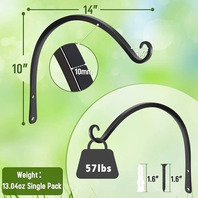 FEED GARDEN 2 Pack 14 Inch Hanging Plant Bracket Wall Hooks Decorative Plant - Image 2