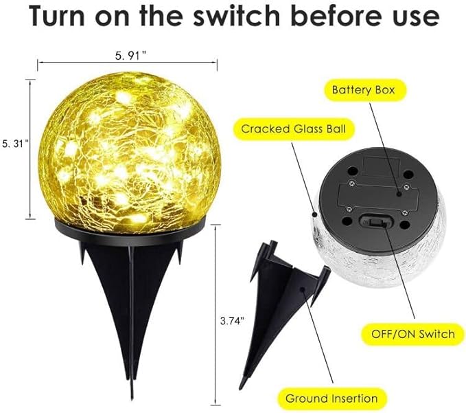 Solar Garden Lights, 2 Pack 80 LED Cracked Glass Solar Globe Lights Outdoor - Image 6