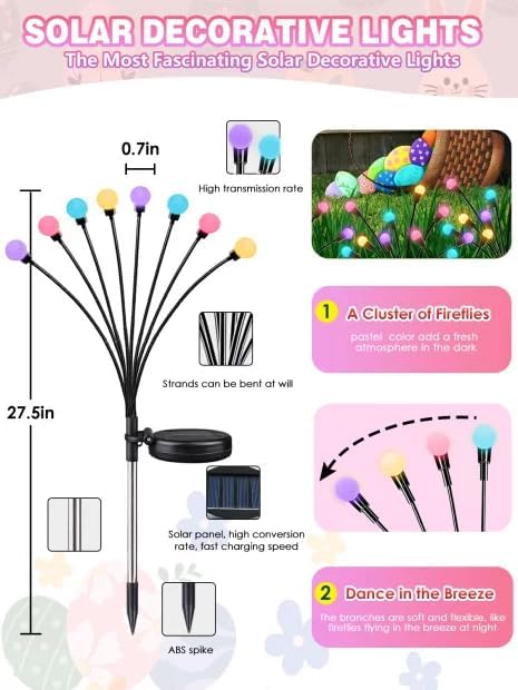 Albelt Easter Day Decorations Outdoor, 6 Pack Solar Firefly Lights Outdoor - Image 3