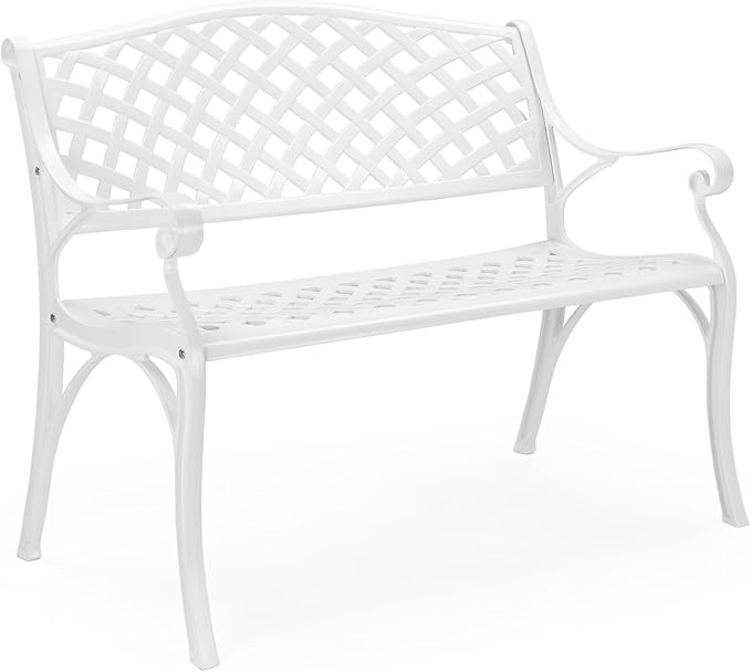 VINGLI 40.5" Patio Garden Bench, Anti- Rust Cast Iron Cast Aluminum Frame by VINGLI