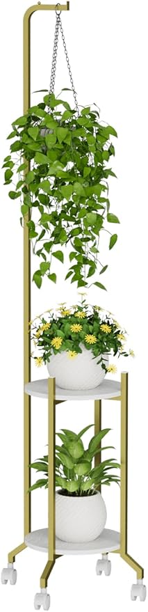 Plant Stand Indoor, 2 Tier Hanging Tall Plant Shelf by VyGrow
