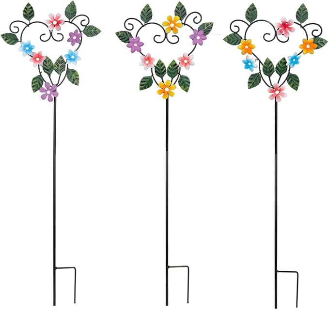 Metal Flowers Decorative Garden Stakes, 22.1 ''H Heart Shape Metal Flowers by SATHGA