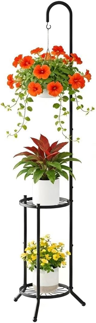2-Tier Hanging Plant Stand Indoor and Outdoor, Space-Saving Iron Planter Shelves by Unknown