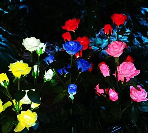 Outdoor Realistic Solar Powered Rose Flower Lights Stake, 2 Pack 10 Rose Solar - Image 6