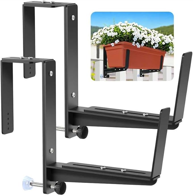 Window Box Brackets, Adjustable Planter Box Brackets, Heavy Duty Iron Flower by VOXOR