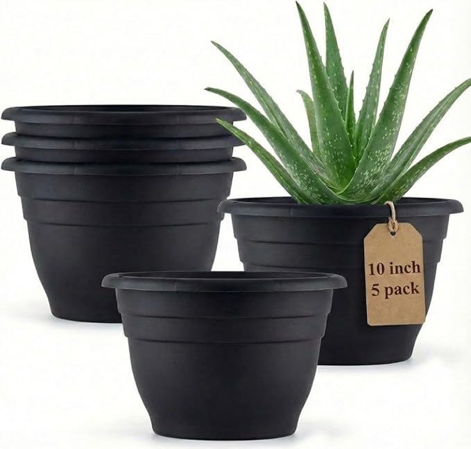 5 Pack 10 Inch Plant Pots Plastic Planters - Image 8