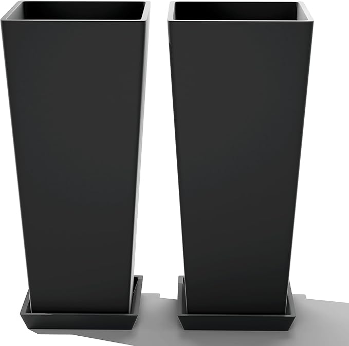FENCY Set of 2 Tall Planters for Outdoor Plants, 24 Inch Large Tapered Pots - Image 6
