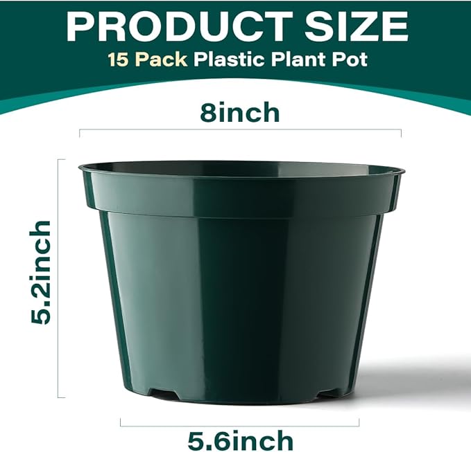 BTPLASTIK 8 Inch Plastic Plant Pots, 15 Pack Sturdy Nursery Pots - Image 2