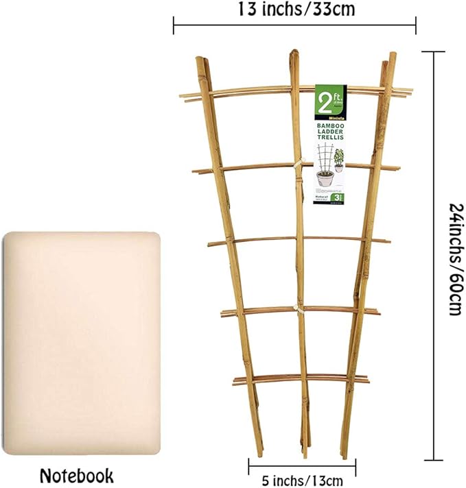 Natural Bamboo Trellis 24 Inches Tall, Mininfa Garden Ladder Trellis, Plant - Image 6