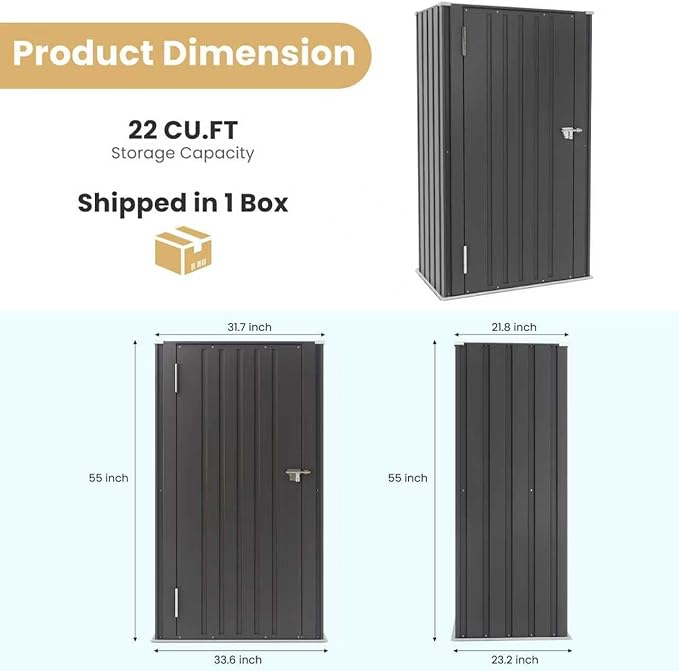 Greesum Outdoor Metal Storage Cabinet, Vertical Tool Organizer Without Shelves - Image 7