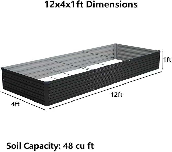 12x4x1ft Galvanized Raised Garden Bed, Outdoor Planter Box Metal Patio Kit - Image 2