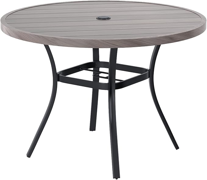 VICLLAX Round Patio Table with Adjustable Umbrella Hole, All Weather Outdoor by HOME