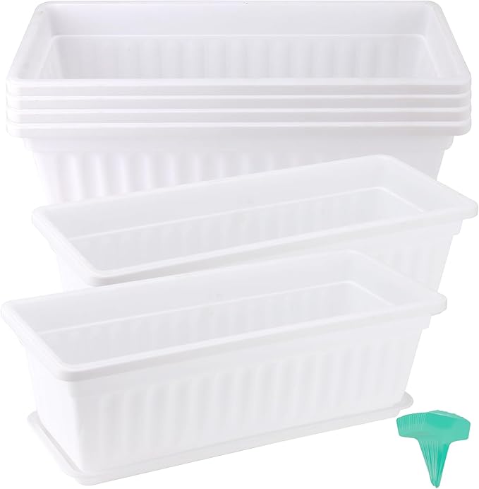 JOIKIT 6 Packs 17 Inch White Plastic Flower Window Boxes Planters by JOIKIT