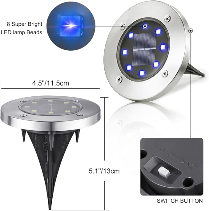 LYHOPE Solar Ground Lights Outdoor, 16 Pack 8 LED Solar Disk Lights Waterproof - Image 3