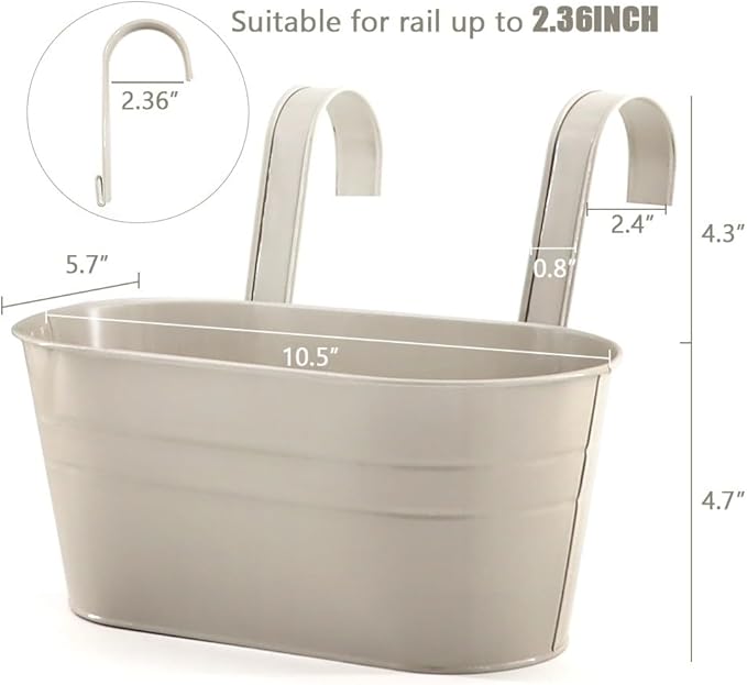 3 Pack Metal Railing Planters, 10.5" Oval Hanging Flower Pots - Image 2