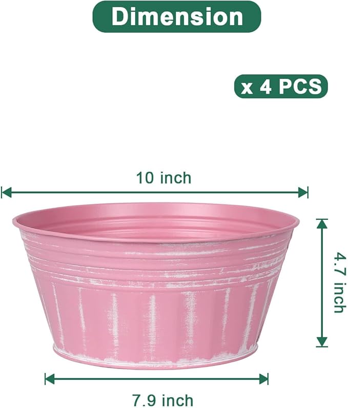 vensovo 10 Inches Pink Metal Rustic Plant Pots - Image 2