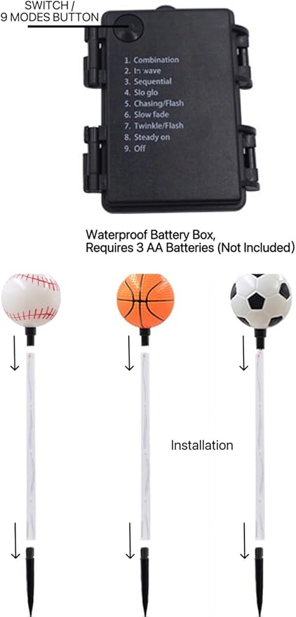 Battery Powered Garden Sports Ball Theme Party Stake Lights Soccer Basketball - Image 4