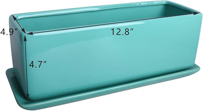 Vencer 12 Inch Rectangular Modern Minimalist Ceramic Succulent Planter Pot - Image 2