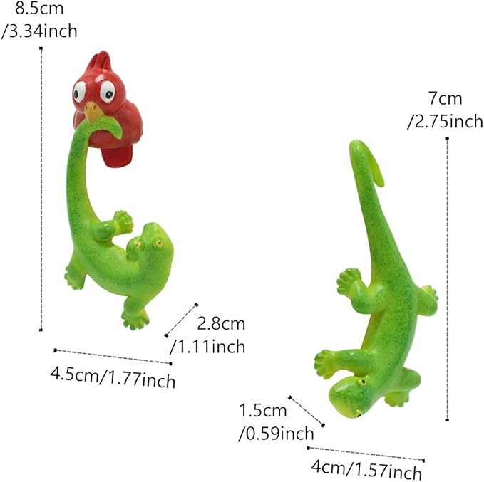 Set of 2 Funny Bird Catching Gecko Figurines Flower Pot and Vase Hugger - Image 6