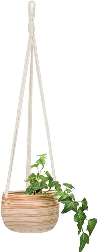 Mkono Ceramic Hanging Planter Macrame Plant Holder 5 Inch Cute Succulent Cactus - Image 2