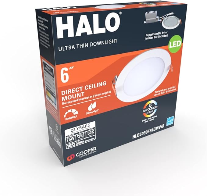 HALO HLB Recessed Lighting 6 Inch LED Thin Canless, Dimmable w/Selectable Color - Image 8