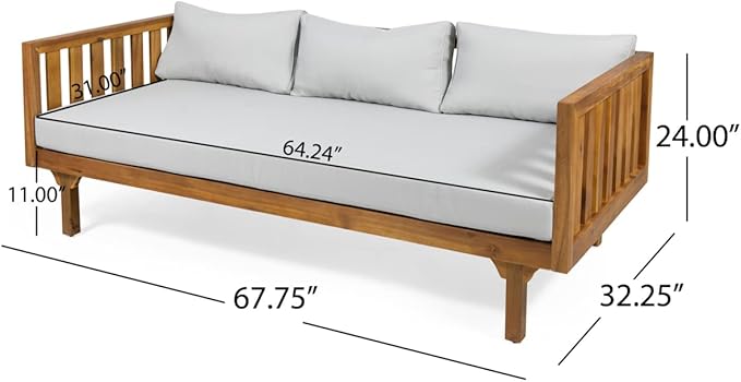Christopher Knight Home Tina Outdoor 3 Seater Acacia Wood Daybed, Teak Finish - Image 3