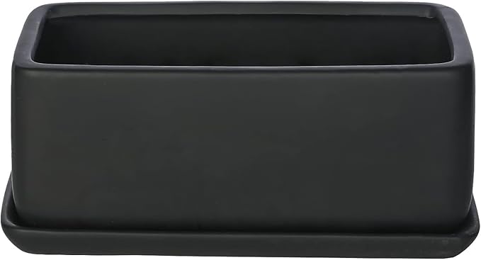 MyGift 10 Inch Matte Black Ceramic Indoor Plant Pot Succulent Planter, - Image 4