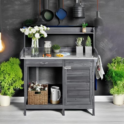 Yaheetech Outdoor Potting Bench Table, Garden Workstation w/Metal - Image 5