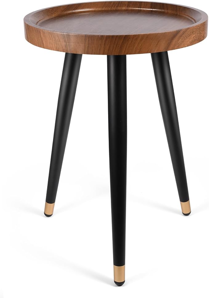 Plant Stand Indoor, Mid Century Walnut Wood Plant Table, Heavy Duty Metal Tall by KGPLOME