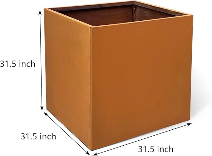 Corten Steel Planter Box Metal Outdoor Planter Large Square Cube Rustic 32 Inch - Image 2
