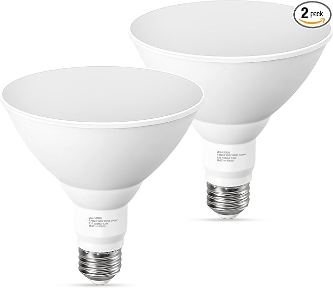 PAR38 LED Outdoor Flood Light Bulbs, 100W Equivalent, 5000K Daylight White by GvvooHome