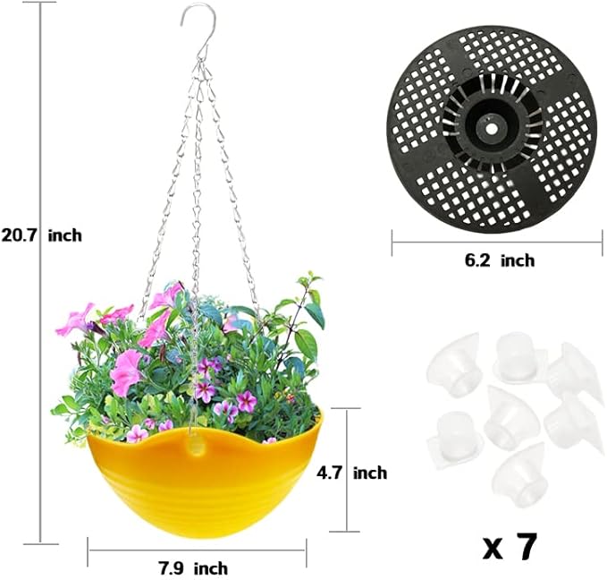 7 Pack 8 Inch Plastic Self-Watering Hanging Planters, Colorful Garden Flower - Image 2