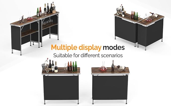 VINGLI Portable Bar Table, 2-Tier Shelves, Mobile Bar Table - Image 4