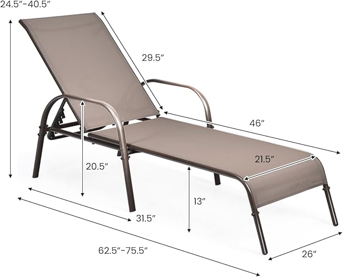 Giantex Patio Lounge Chair, Outdoor Chaise Lounge - Image 2