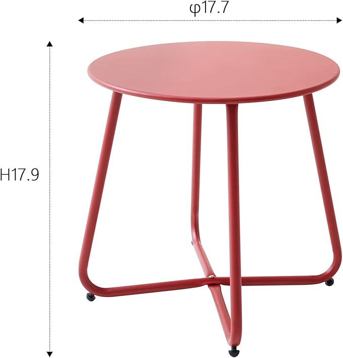 Patio Small Side Table Waterproof Round Metal Steel Weather Resistant Portable - Image 3