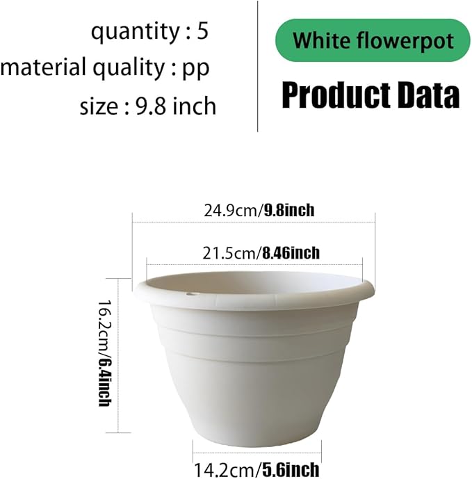 5 Pack 10 Inch Plant Pots for Indoor Outdoor, Plastic Floor Planters - Image 3