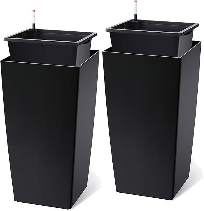 30 Inch Tall Self Watering Planters Set of 2, Outdoor Plant Pots by Unknown