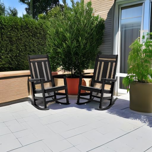 LUE BONA Outdoor Rocking Chairs Set of 2, Weather Resistant Poly Plastic Rocker - Image 6