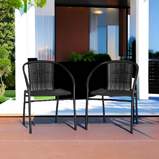 EMMA + OLIVER Set of 2 Modern Rattan Indoor/Outdoor Stack Chairs, Stacking - Image 6