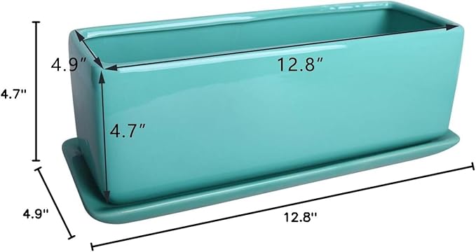 Vencer 12 Inch Rectangular Modern Minimalist Ceramic Succulent Planter Pot - Image 7