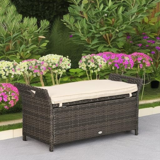 Outsunny 29 Gallon Patio Wicker Storage Bench, Outdoor PE Rattan Patio Furniture - Image 6