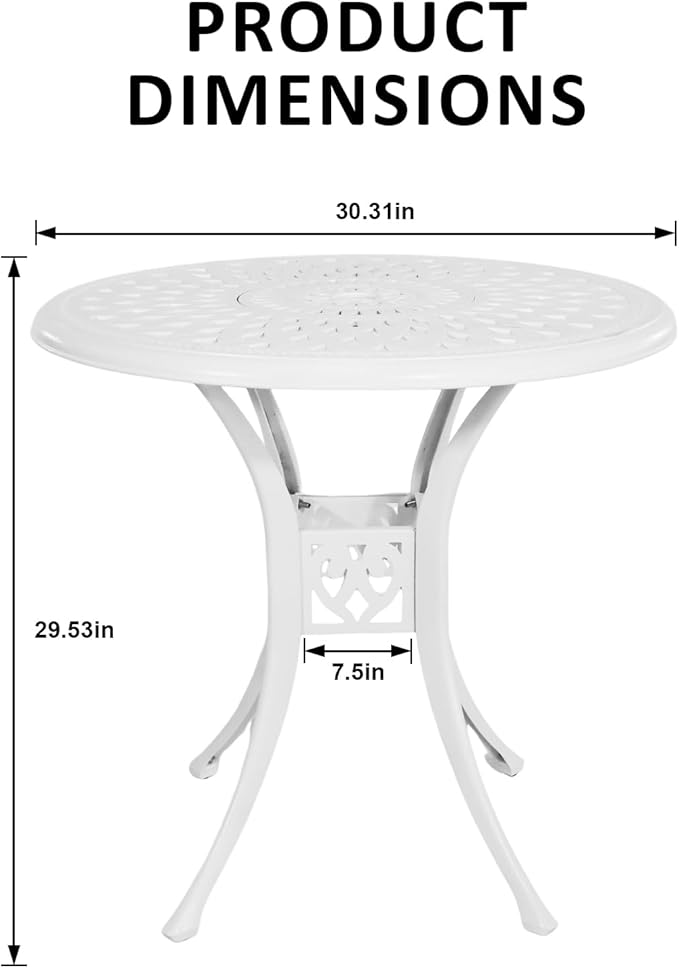30.31" Outdoor Patio Dining Table, Cast Aluminum Bistro Table, Patio Furniture - Image 3