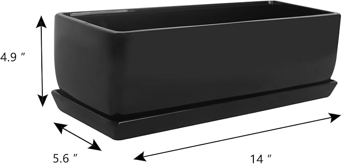 Vencer 14 Inch Rectangular Modern Minimalist Ceramic Succulent Planter Pot - Image 5